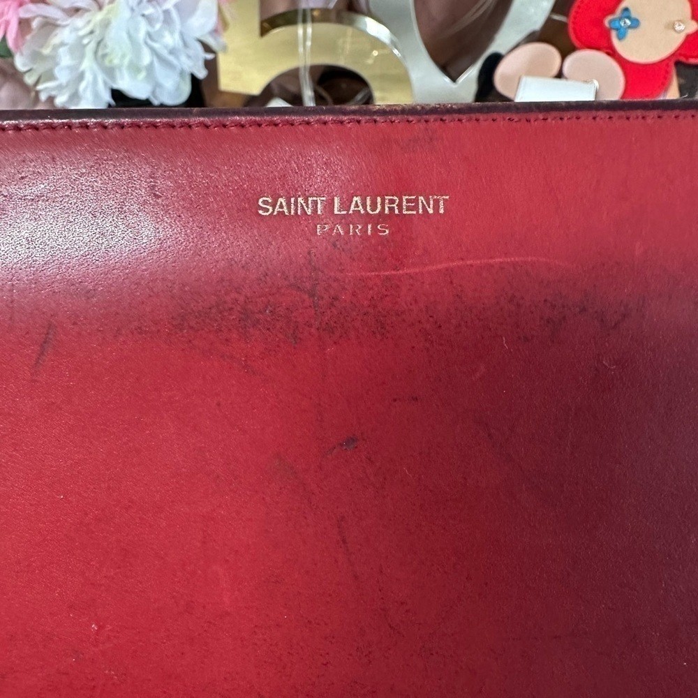 SAINT LAURENT PARIS RED LEATHER ZIP AROUND LONG WALLET YSL ITALIAN DESIGNER - Picture 3 of 16